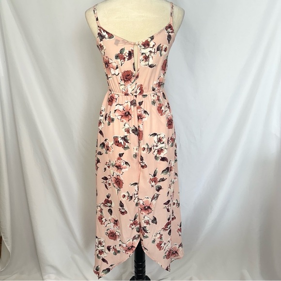 Three Pink Hearts Dress Womens XS Floral Print Maxi Pink High Low Hem Ruched‎ - Picture 6 of 13